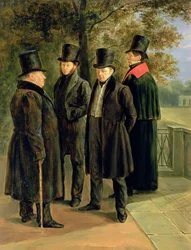 De dichters Aleksandr Poesjkin (1799-1837), Ivan Krylov (176869-1844), Vasily Zhukovsky (1783-1852) en Nicolai Gnedich (1784-1833)